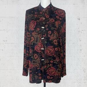 VTG Coldwater Creek Size S Bohemian Earthy Slinky Knit Blouse Dark Cottagecore